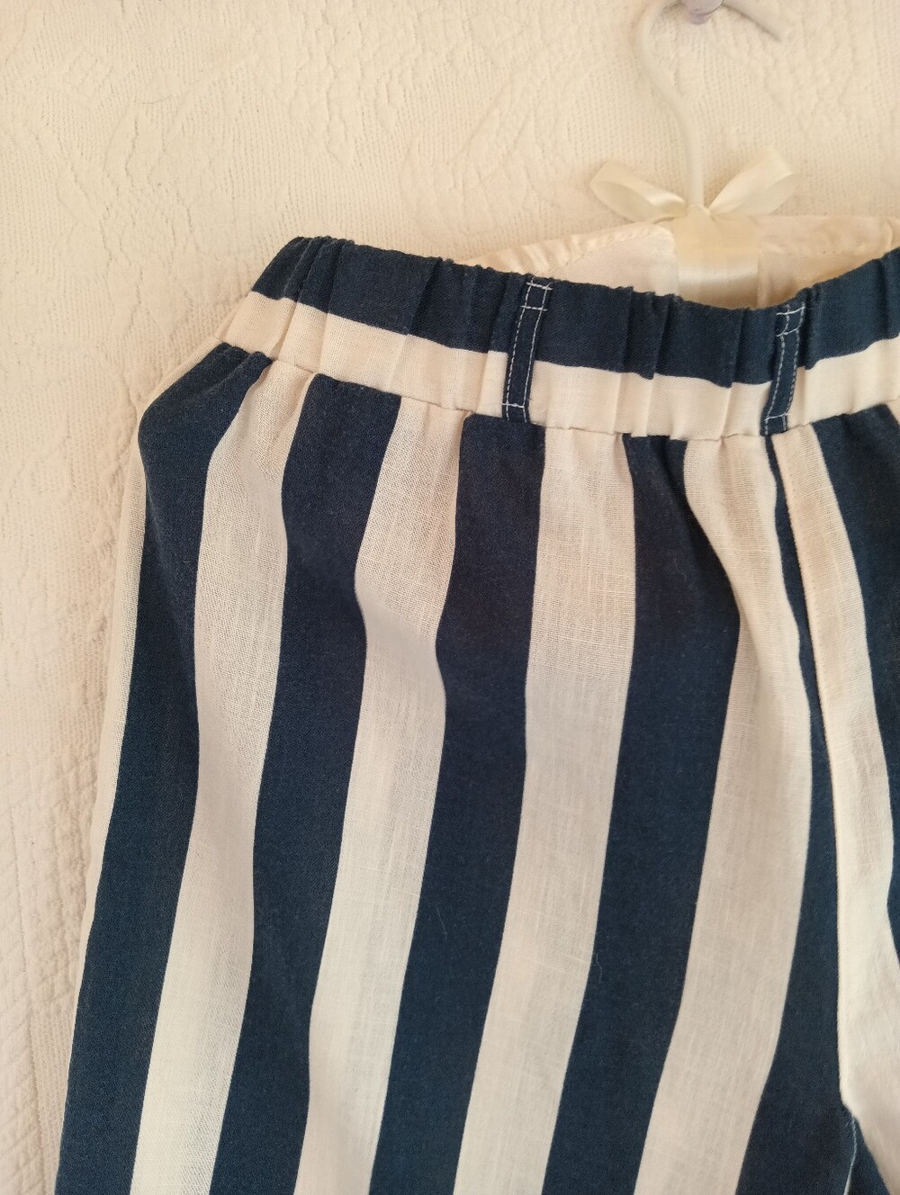 NY Clothing Co Navy & White Wide-Leg Stripe Trousers Lightweight Breezy Nautical - Picture 6 of 7